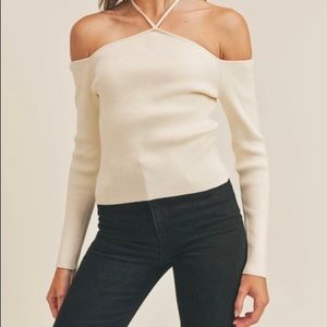 NEW Boutique Ribbed Knit Sweater Top Size Small Criss Cross Halter Top